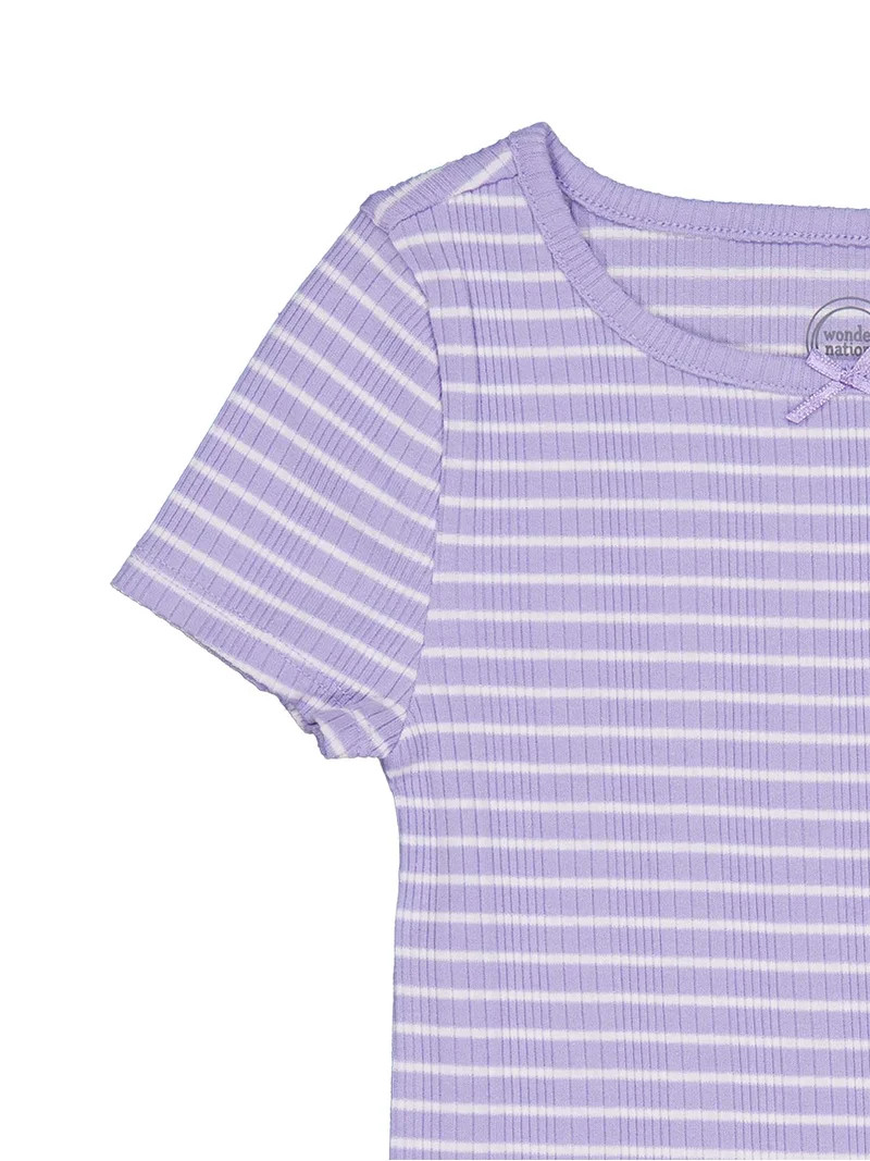 Wonder Nation Girls Short Sleeve Rib Tee, Sizes 4-18 & Plus | Walmart (US)