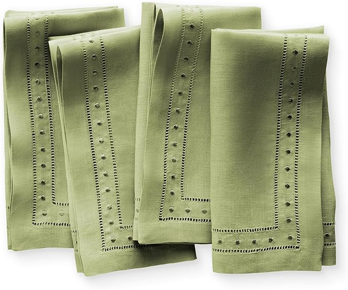 Linen Napkins 18 x 18 inch - 100% Flax Linen Olive Green Dinner Napkins with Embroidered Dot 18 x... | Amazon (US)