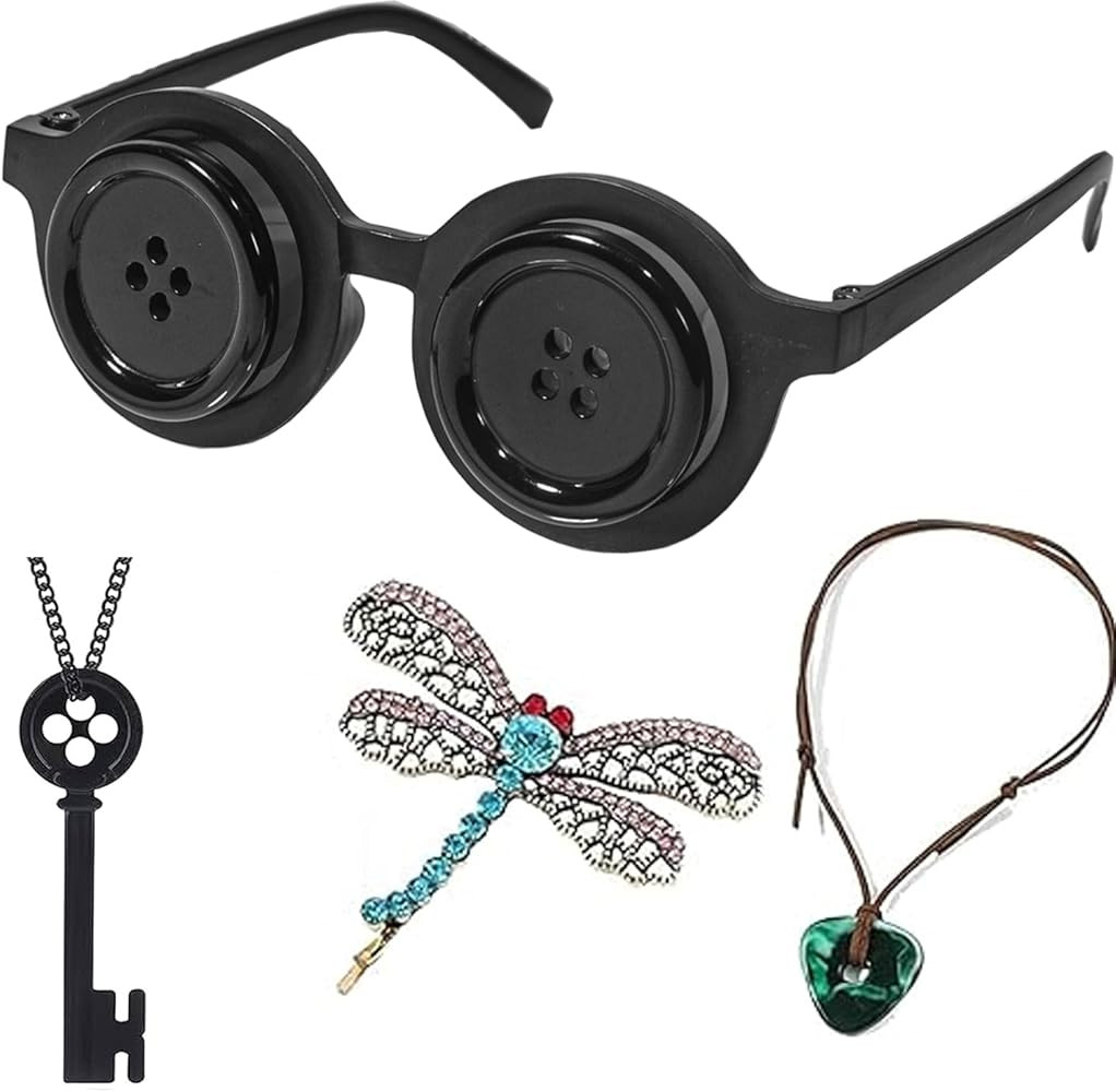 Coraline Costume Button Eye Glasses Coraline Accessories Necklaces Hair Clip Cosplay Costume for ... | Amazon (US)