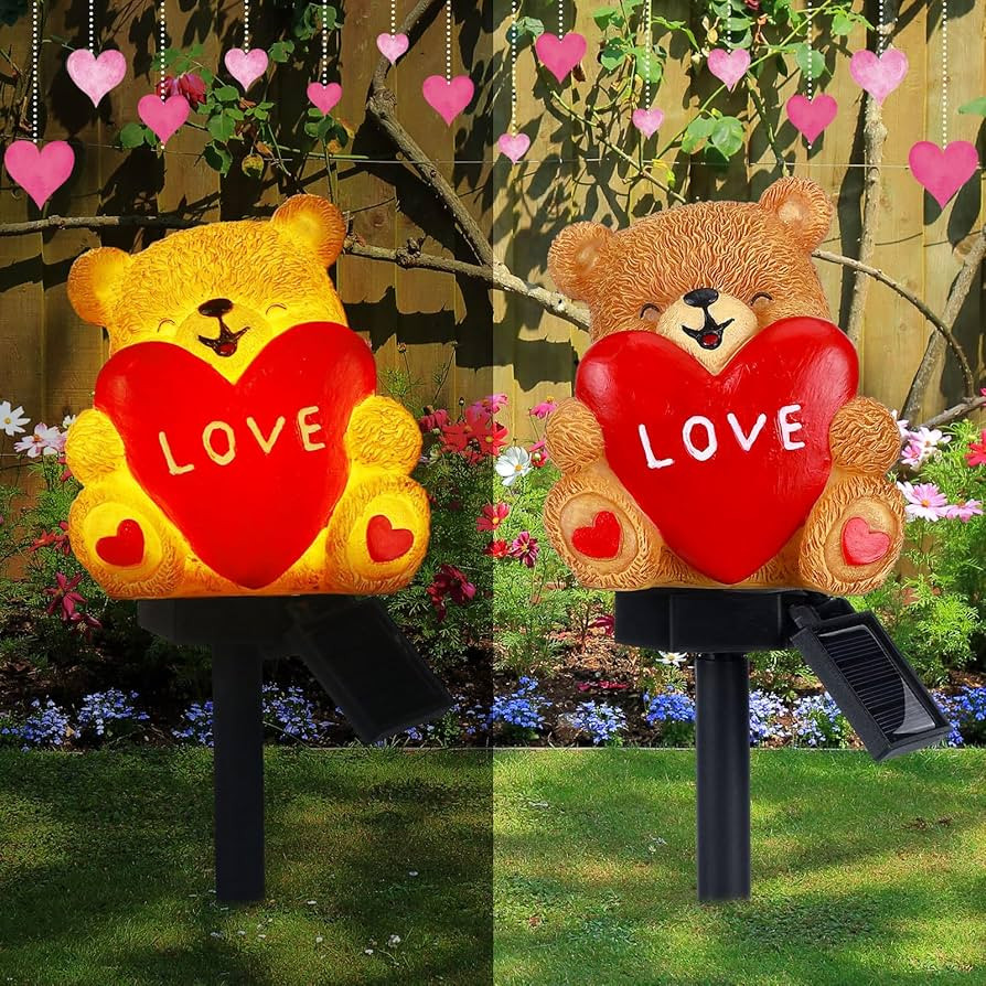 VIHOSE Valentine's Day Solar Bear with Heart Garden Stake Lights Love Themed Bear with Heart Outd... | Amazon (US)