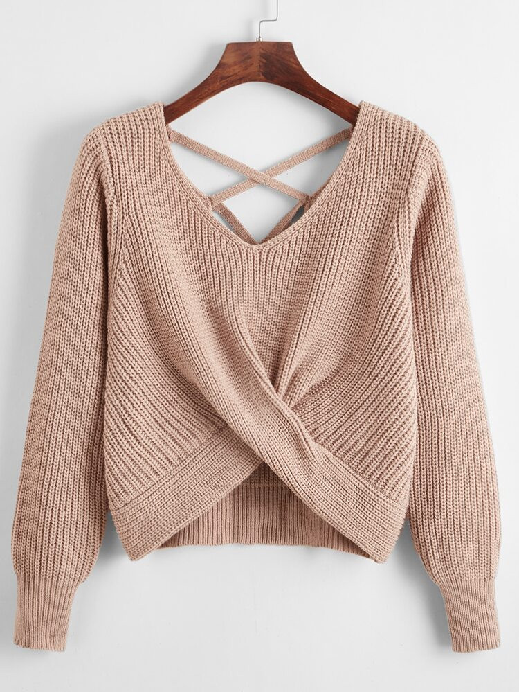 Criss-cross Twist Hem Sweater | SHEIN