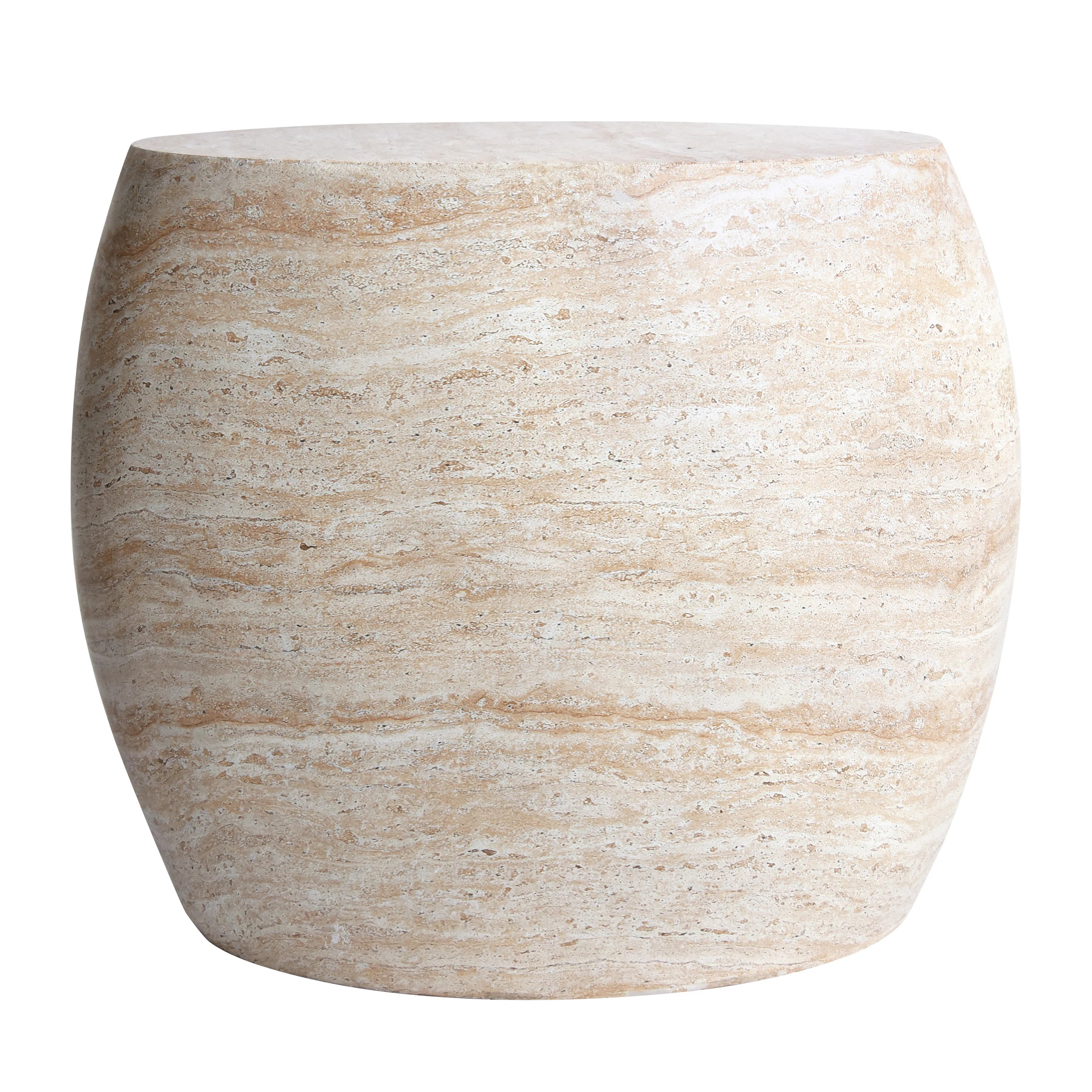 Oval Travertine Stone Finish Italian Design MgO Side Accent Table | Wayfair North America