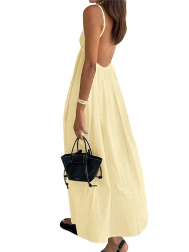 IQLWI Women's Dress V Neck Backless Spaghetti Strap Maxi Dress for Women Flowy Boho Casual Sundre... | Amazon (US)