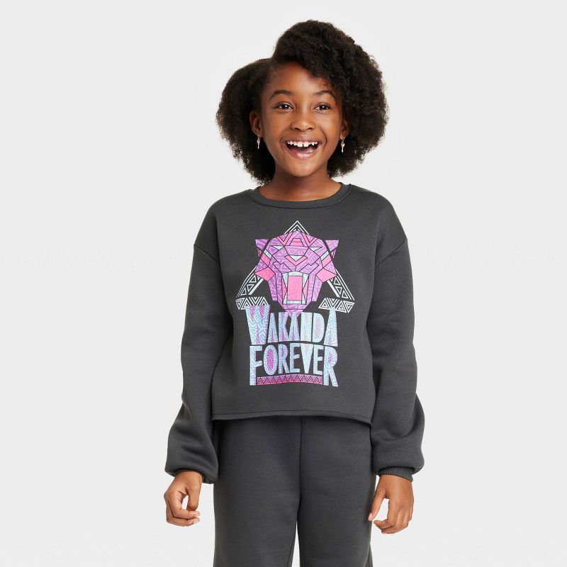 Girls' Black Panther Wakanda Forever Dreamy Fleece Sweatshirt - Black | Target
