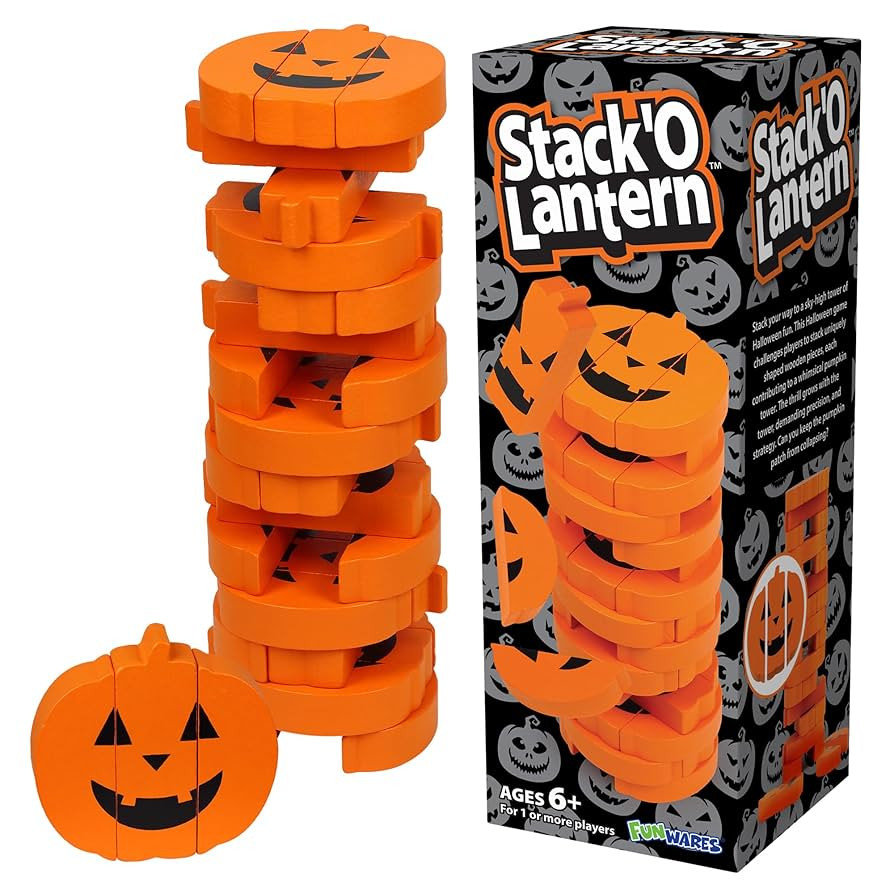 Funwares Stack 'O Lantern Pumpkin Stack-Up Wooden Blocks Stacking Game, Tumbling Tower, Family & ... | Amazon (US)