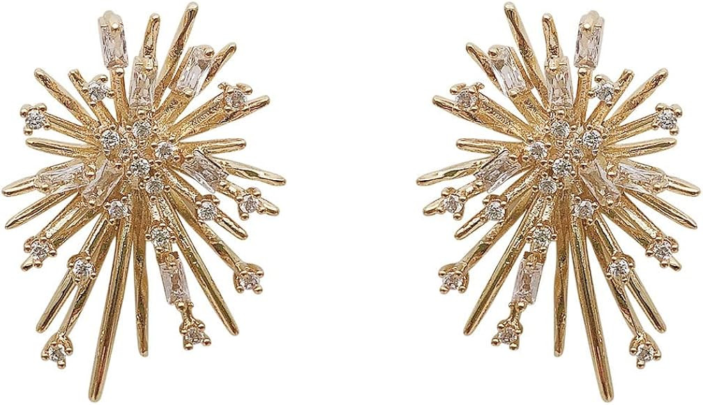 Gold Metal Firework Stud Earrings Women Big Earrings Studs Statement Chandelier Earrings | Amazon (US)