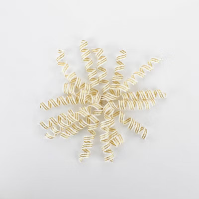 Bows And Sparkles 7" Fabric Curly Gift Bow White/Gold | Target