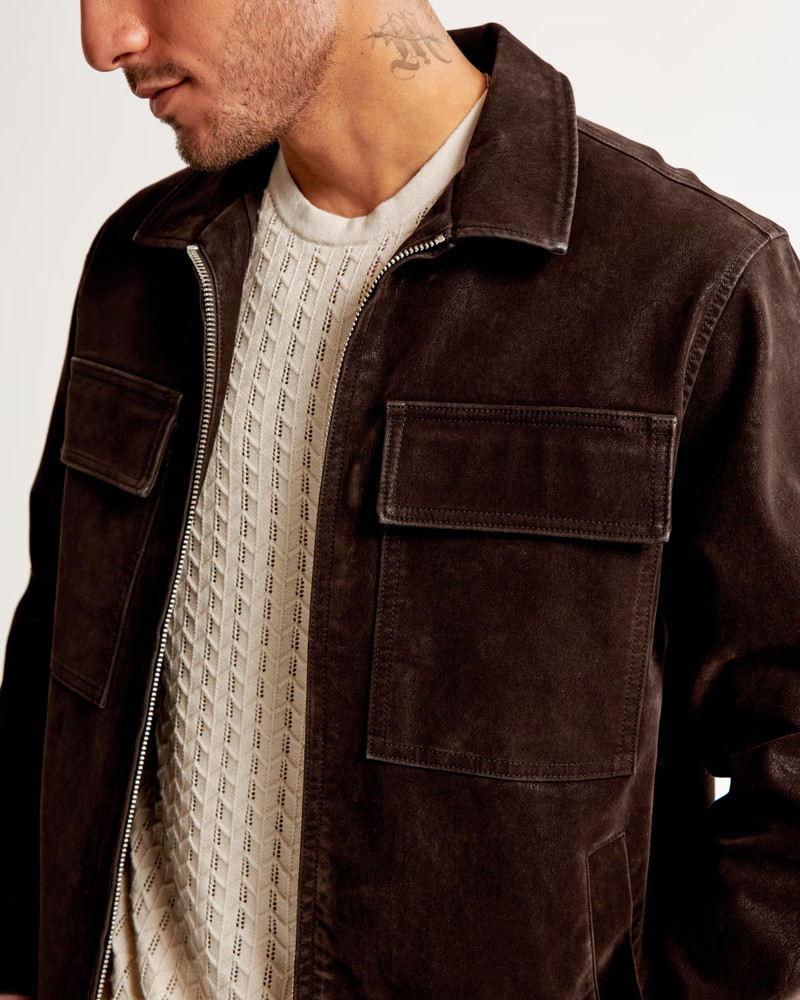 Vegan Sueded Leather Zip Shirt Jacket | Abercrombie & Fitch (UK)