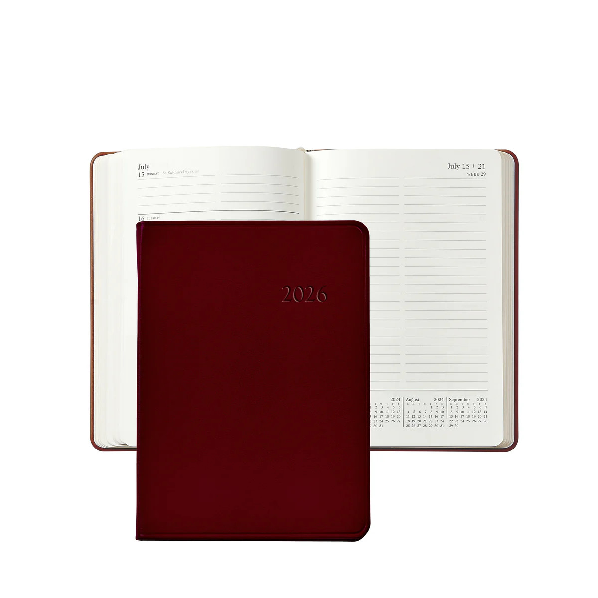 2026 Weekly Notebook in Bordeaux Traditional Leather | Over The Moon