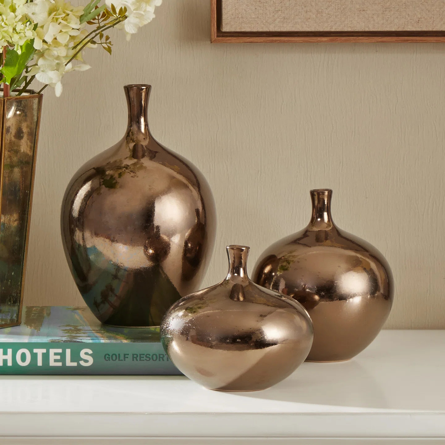 Ansen Mirrored Ceramic Decorative Vases 3-piece set | Wayfair North America