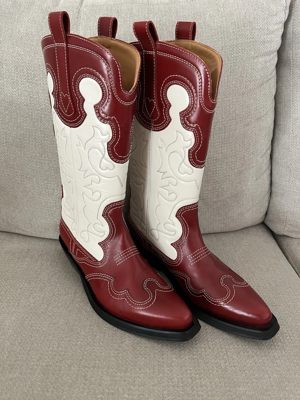 GANNI Red & White Western Boots | eBay US