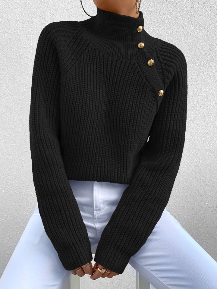 SHEIN LUNE High Neck Raglan Sleeve Sweater | SHEIN