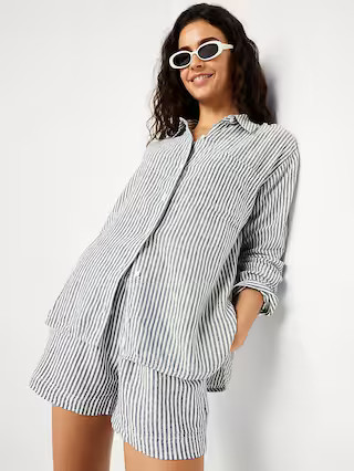 Button-Down Linen-Blend Striped Shirt | Old Navy (US)