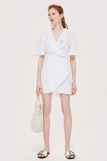 Ruffle Mini Wrap Dress - White | Topshop US