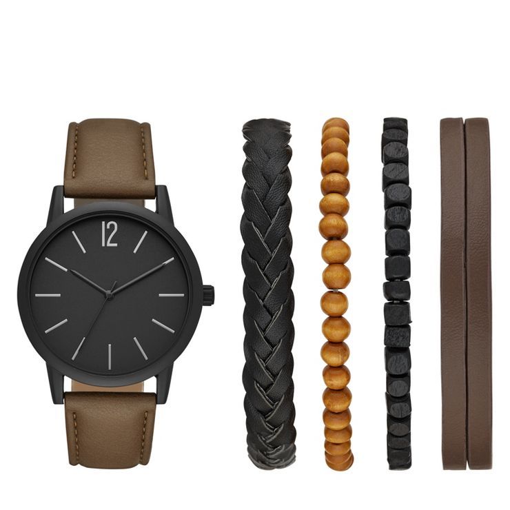 Men's Strap Watch Set - Goodfellow & Co™ Brown | Target