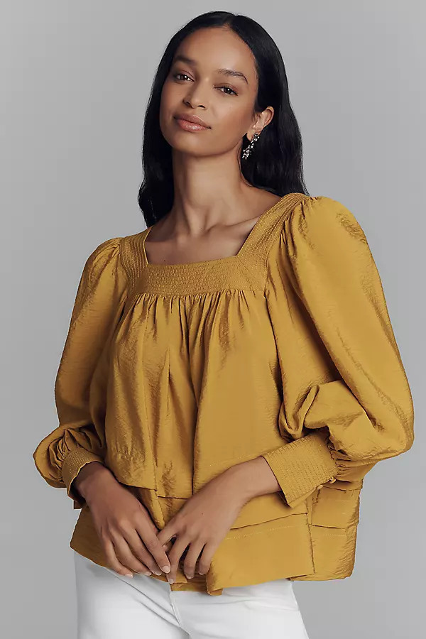 Long-Sleeve Square-Neck Blouse | Anthropologie (US)
