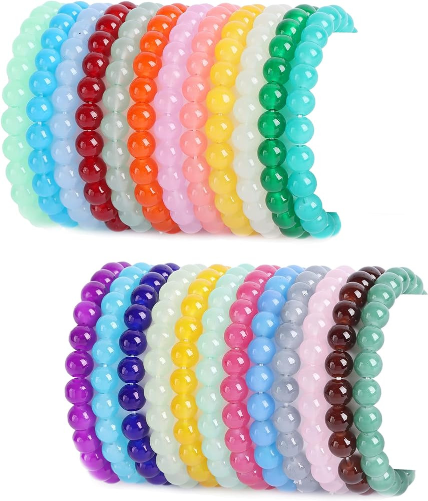 FIRAZIO 24Pcs 8mm Beaded Bracelet for Women Mens Handmade Glass Beads Bracelet Colorful Crystal B... | Amazon (US)