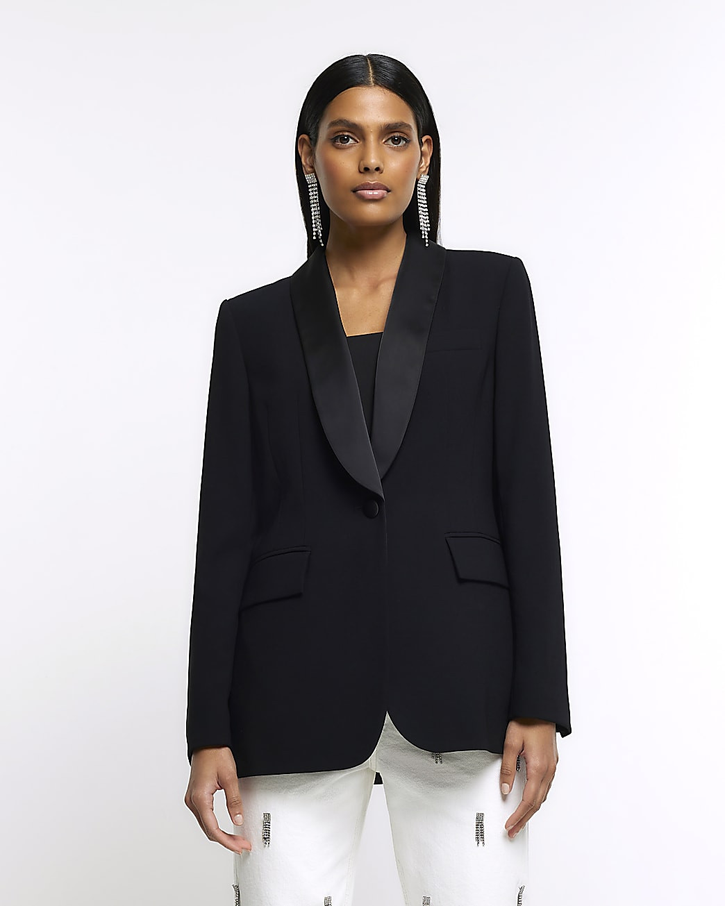 Black shawl collar tux blazer | River Island (UK & IE)