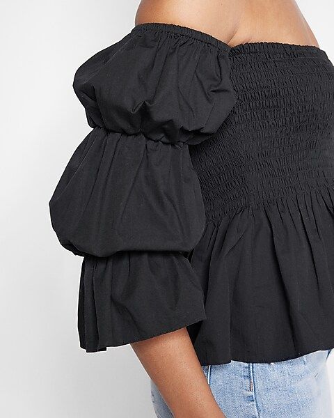 Off The Shoulder Bubble Sleeve Peplum Top | Express