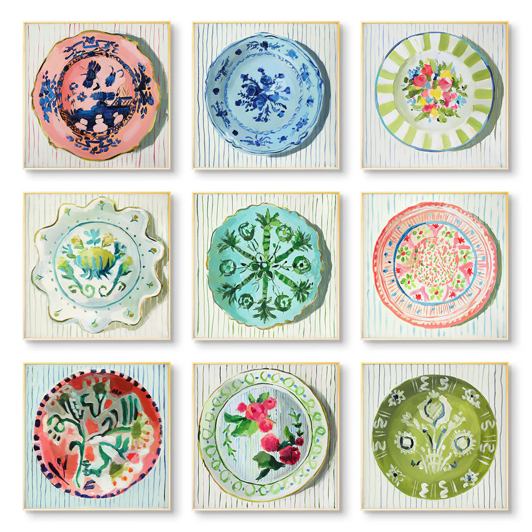 Decorative Garden Plate Art Prints Set of 9 by Jenny Westenhofer | Vintage-Inspired Wall Art | Urban Garden Prints