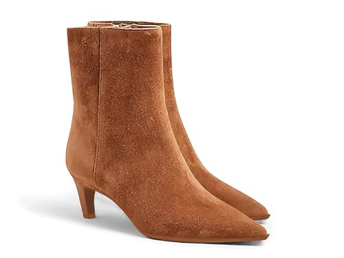 Coutgo Ankle Boots for Women Kitten Low Heel Pointed Toe Booties Side Zipper Fall Shoes, Brown Suede, Size 8.5 | Amazon (US)