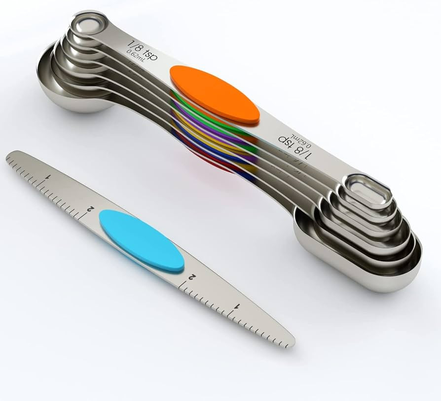 Stainless Steel Magnetic Measuring Spoons Set, Upgraded Extended Handle, Dual Sided, Stackable, A... | Amazon (US)