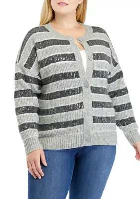 Crown & Ivy Women's Plus Size Stripe Shine Cardigan, 4X | Belk