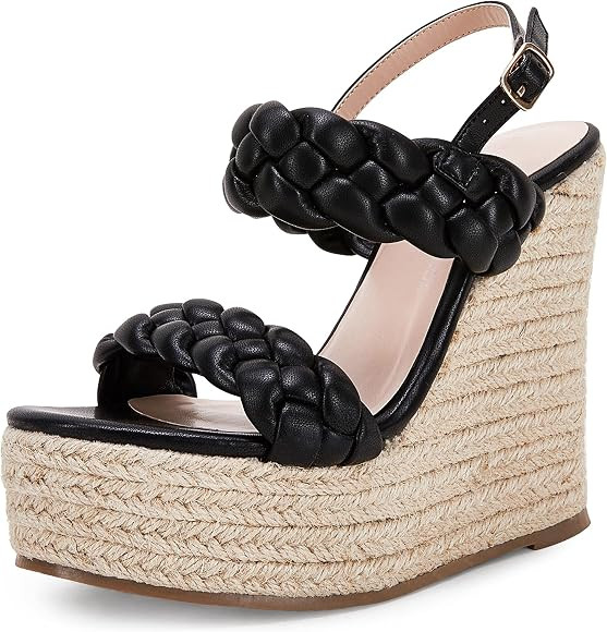 Coutgo Women's Braided Espadrille Platform Wedge Sandals Open Toe Two Strap Ankle Buckle Summer S... | Amazon (US)