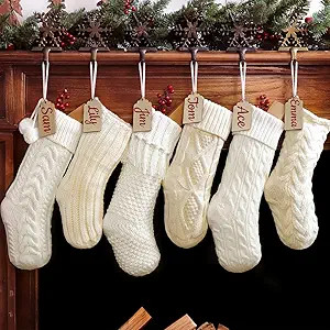 Pawliss Christmas Stockings: 6 Pack Cream & White Cable Knit Patterns Fireplace Stockings, Rustic... | Amazon (US)
