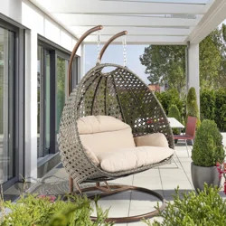 Bayou Breeze Schuster Wicker Hanging Egg Double Swing Chair with Stand | Wayfair | Wayfair North America