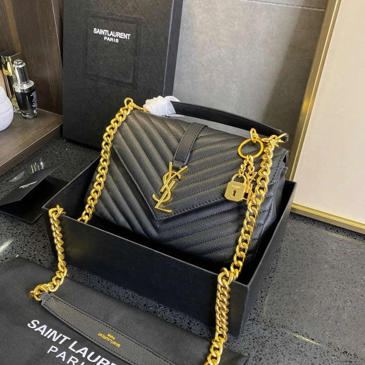 YSL Handbags Women Shoulder Bags Totes Black Calfskin Caviar Classic Diamond Quilted Bag Chains D... | DHGate