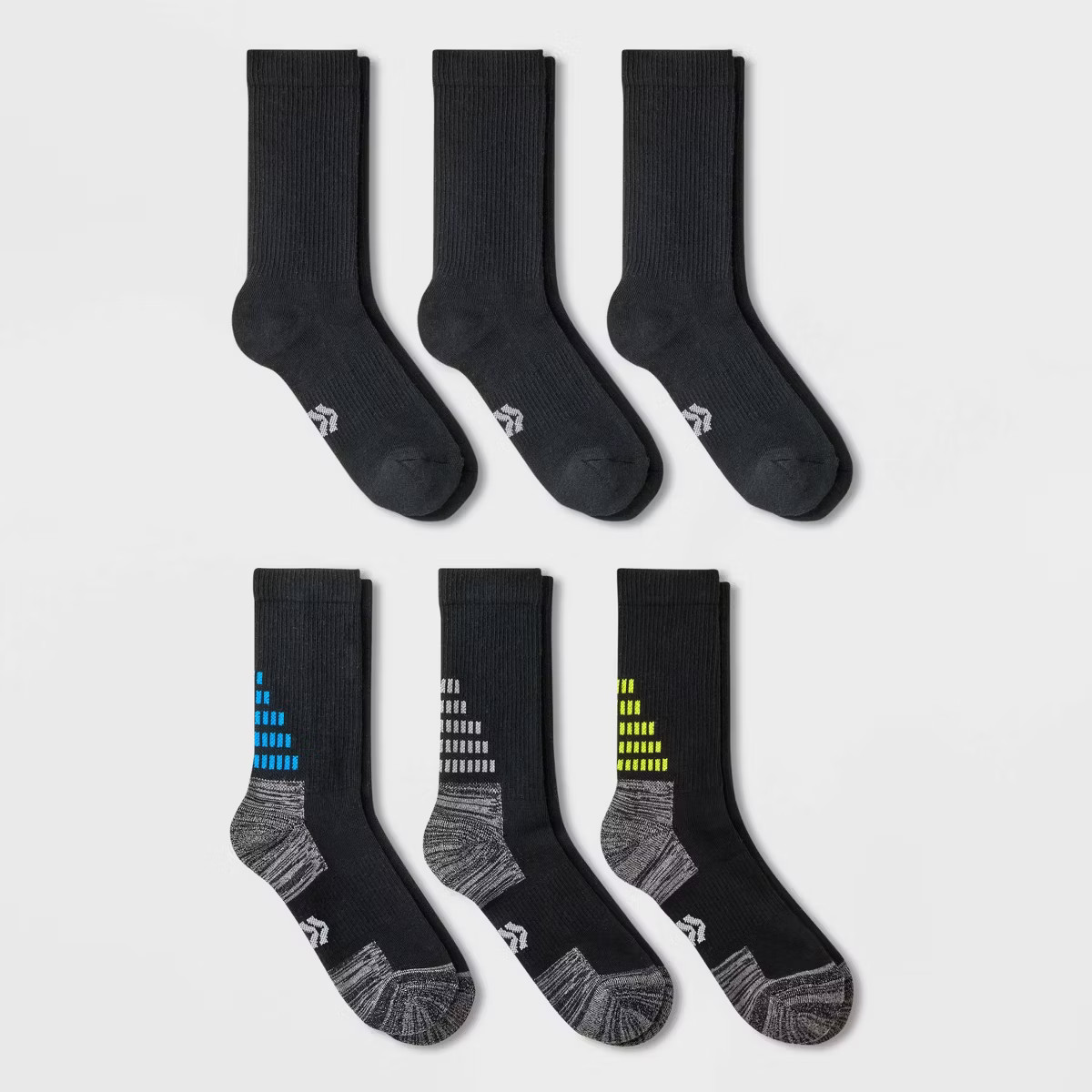 Boys' 6pk Crew Socks - All In Motion™ Black L | Target