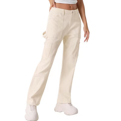 INSPIRE CHIC Women's High Waist Baggy Y2K Street Casual Fashion Cargo Pants with Pockets Beige Small | Target