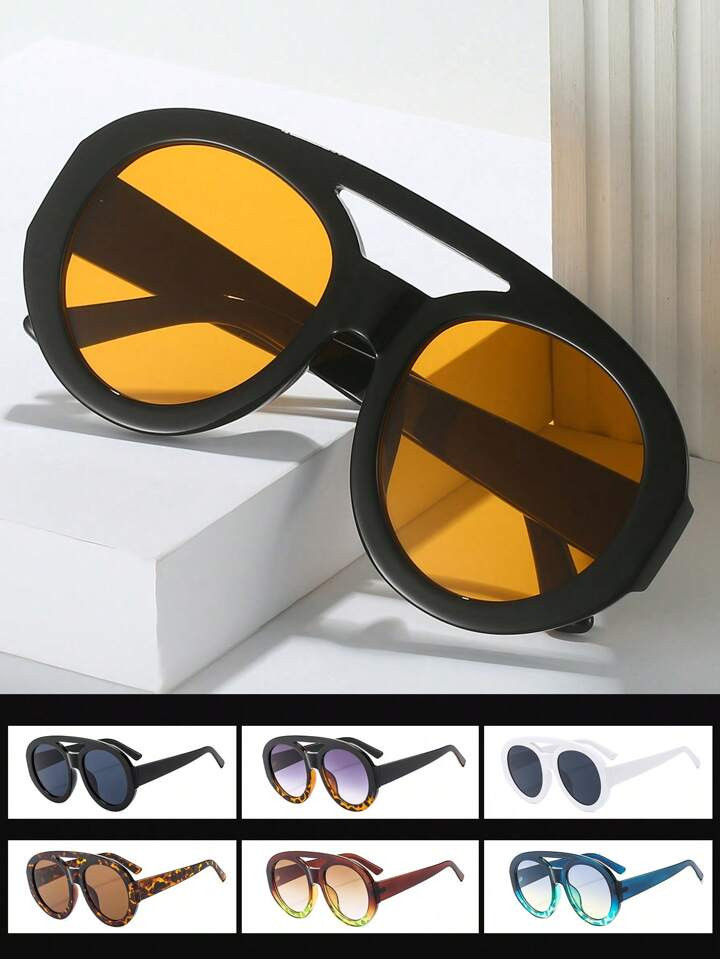 1Pair Women Round Frame Top Bar Boho Fashion Glasses For Outdoor And Daily Life Decoration Vintag... | SHEIN