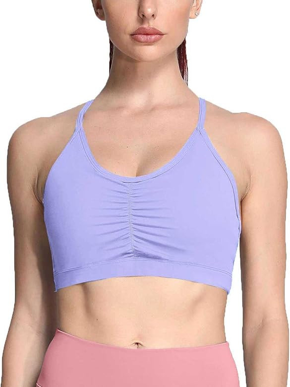 Aoxjox Sports Bras for Women Workout Fitness Ruched Training Baddie Cross Back Yoga Crop Tank Top | Amazon (US)