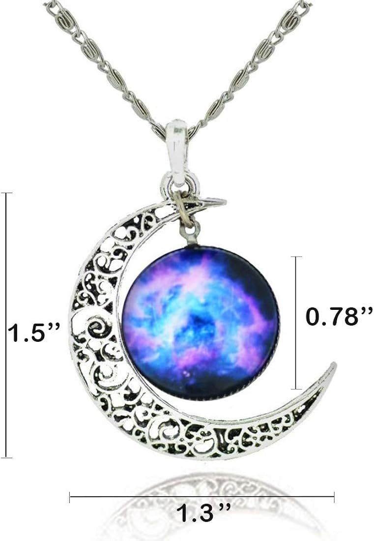 Galaxy & Crescent Cosmic Moon Pendant Necklace, Purple Glass, 17.5'' Chain, Great Gift for Women | Amazon (US)