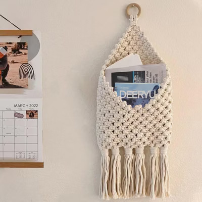 Aoibox Handmade Macrame Wall Hanging Organizer, Woven Cotton Rope Basket for Mail, Keys, Files, Boho Home Office Decor, White | Target