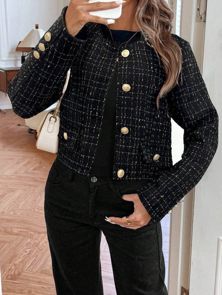 SHEIN Clasi Women's Autumn/Winter Metal Button Short Jacket | SHEIN