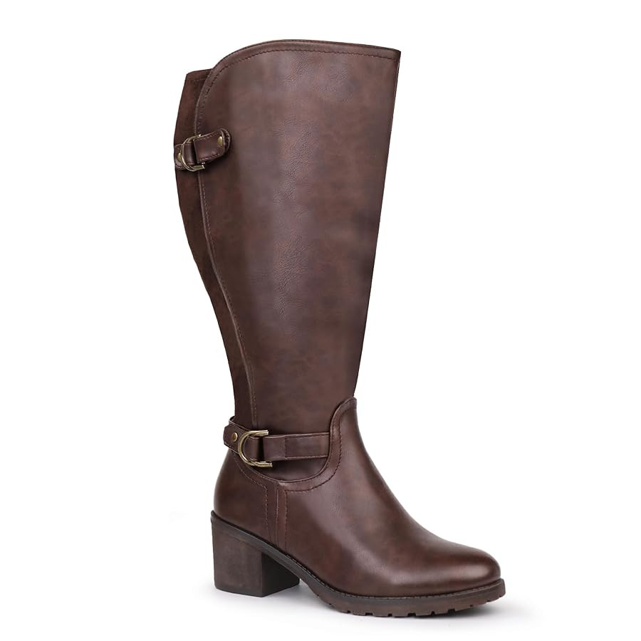 Chicblooms Damen-Reitstiefel mit weitem Schaft und kniehohem Absatz, seitlichem Reißverschluss u... | Amazon (DE)