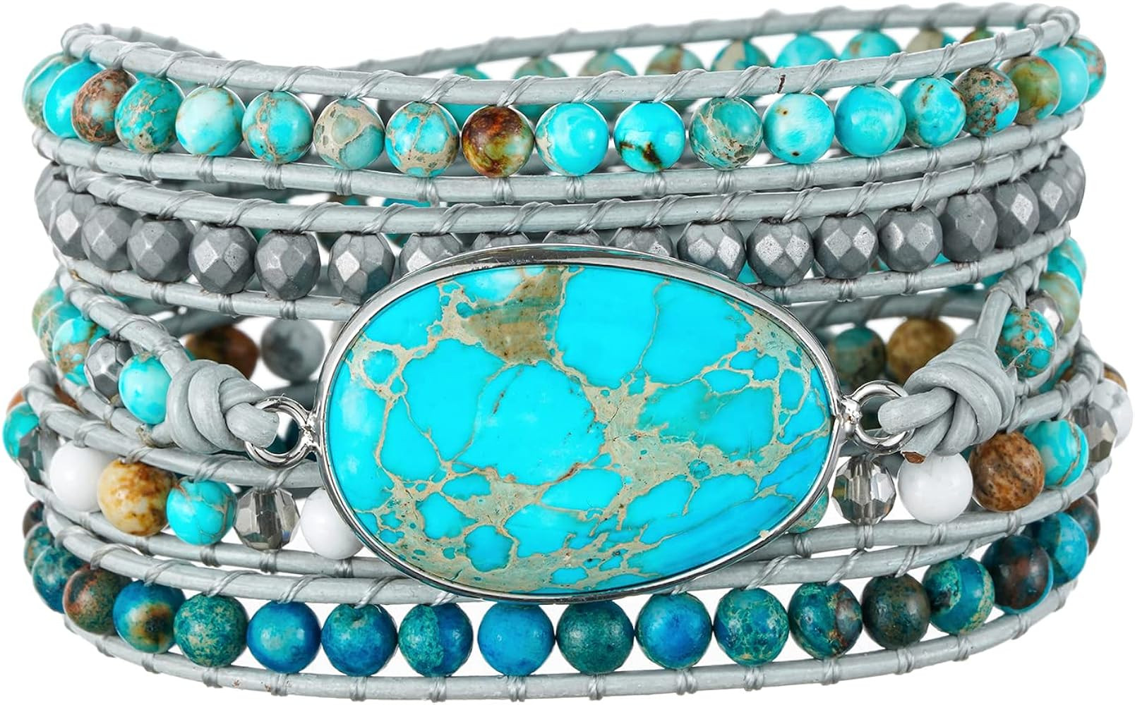 Plumiss Women Boho Handmade Natural Stone Crystal Leather Bead Wrap Bracelets Collection | Amazon (US)