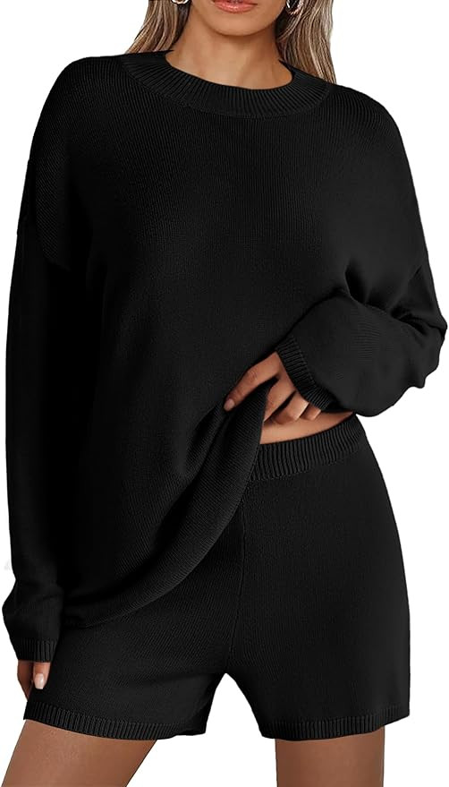 Ekouaer Pajamas Womens 2 Piece Lounge Set Cozy Knit Long Sleeve Sweater Shorts Set Oversized Matc... | Amazon (US)