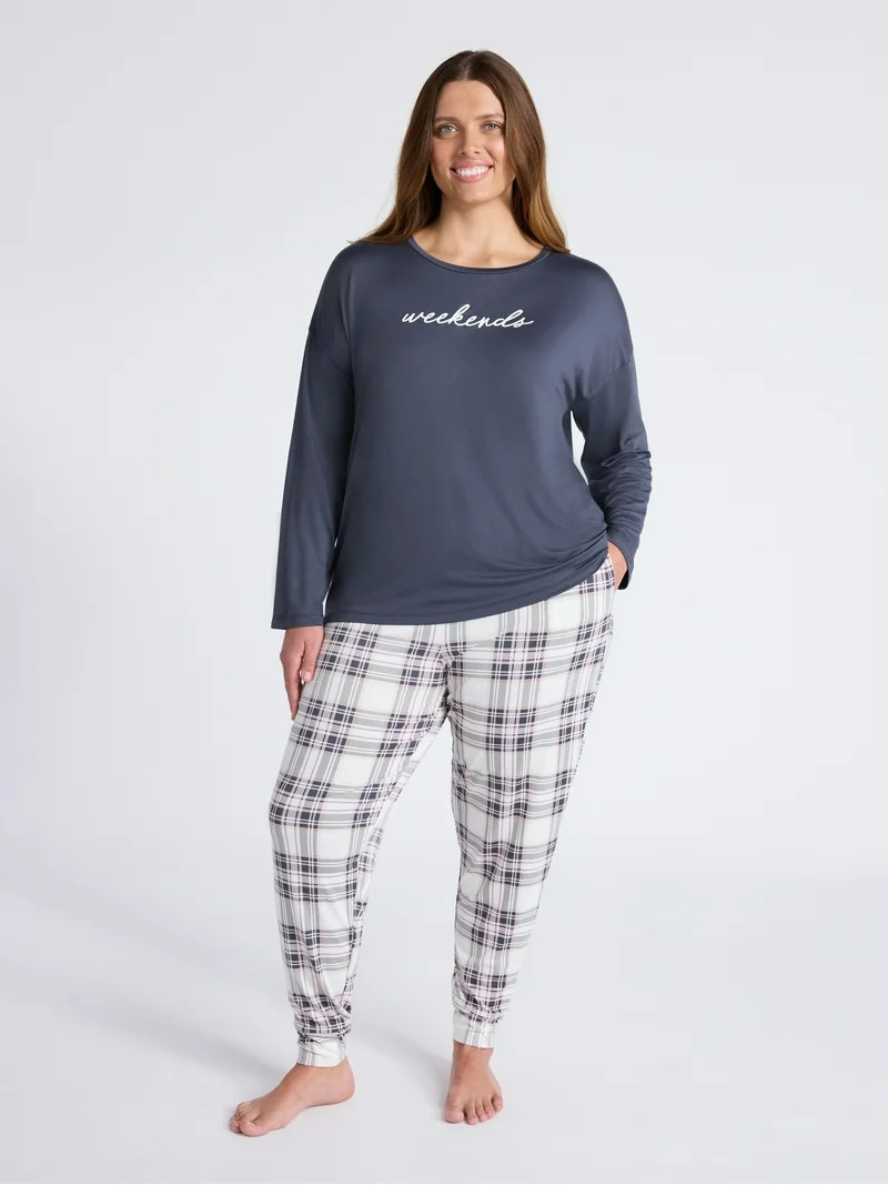 Joyspun Women's Dreamy Soft Collection Long Sleeve Sleep Top and Joggers Pajamas Set, 2-Piece, Si... | Walmart (US)