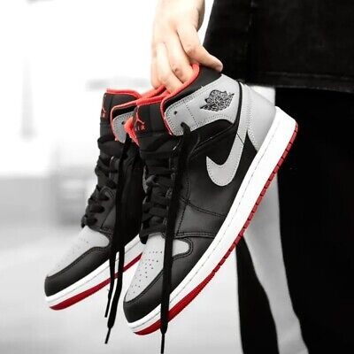 Nike Air Jordan 1 Mid Shoes Black Cement Gray Fire Red DQ8426-006 Mens Sizes NEW | eBay US