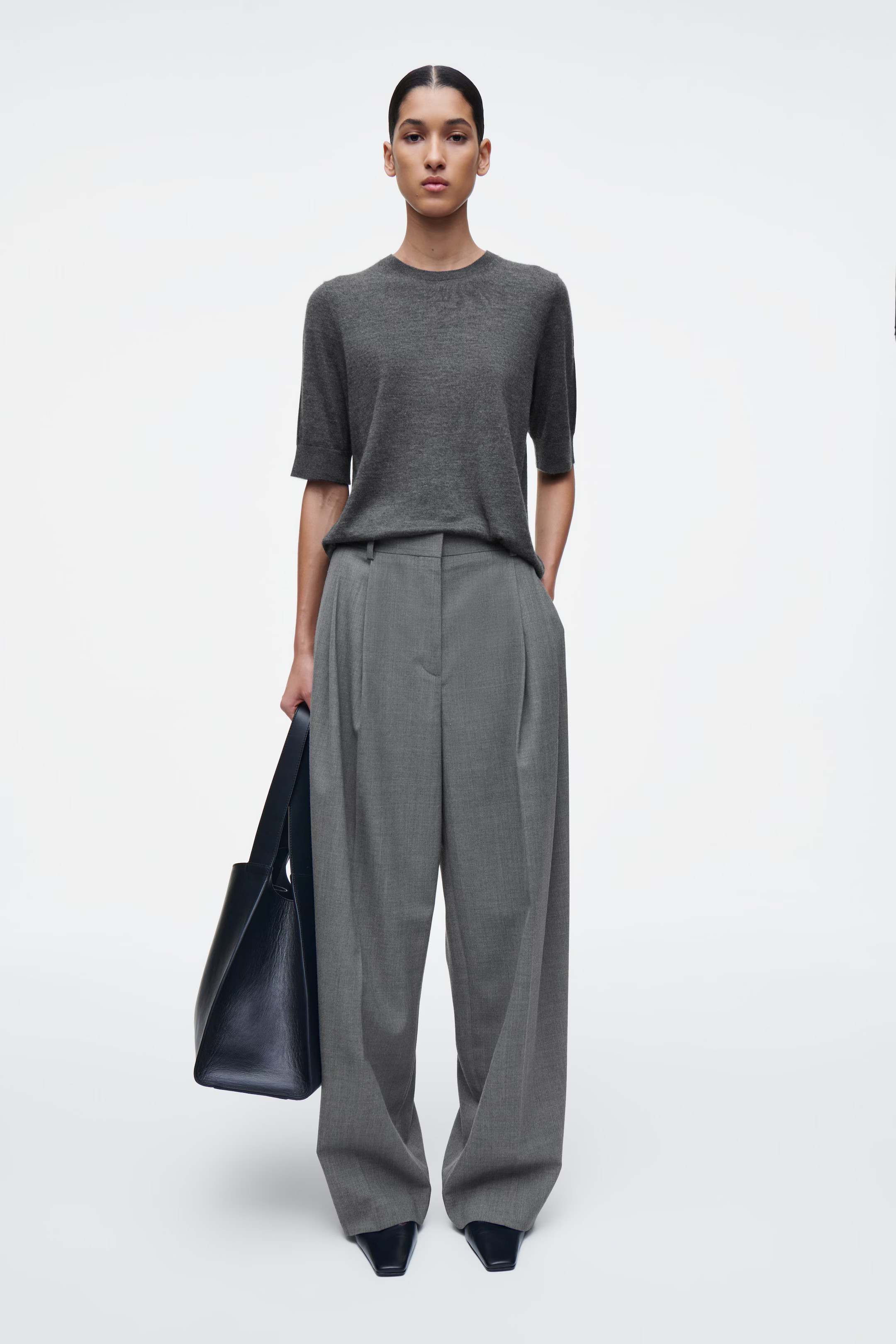 RELAXED TWILL WIDE-LEG TROUSERS - GREY | COS | COS (EU)