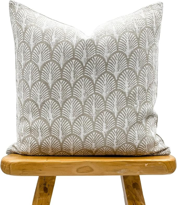 Designer White Floral Design on Natural Linen Pillow Cover, Neutral Pillow Cover, Boho Pillow, Wh... | Amazon (US)