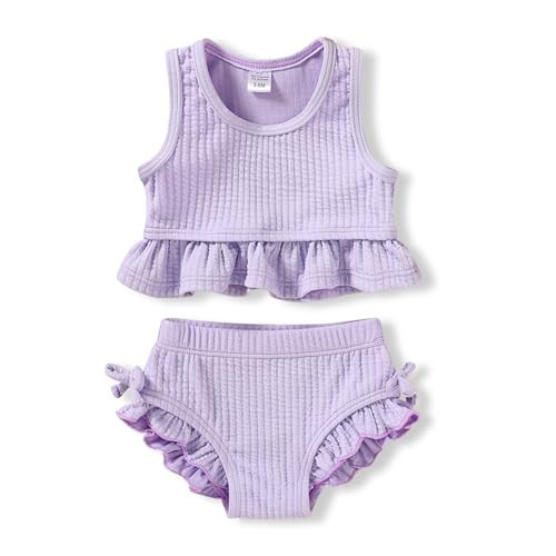 Baby Swimsuit Toddler Girl Bathing Suit Summer Solid Color Bikini Set Beach Two Piece Swim Wear (Purple, 6-12 Months) | Amazon (US)