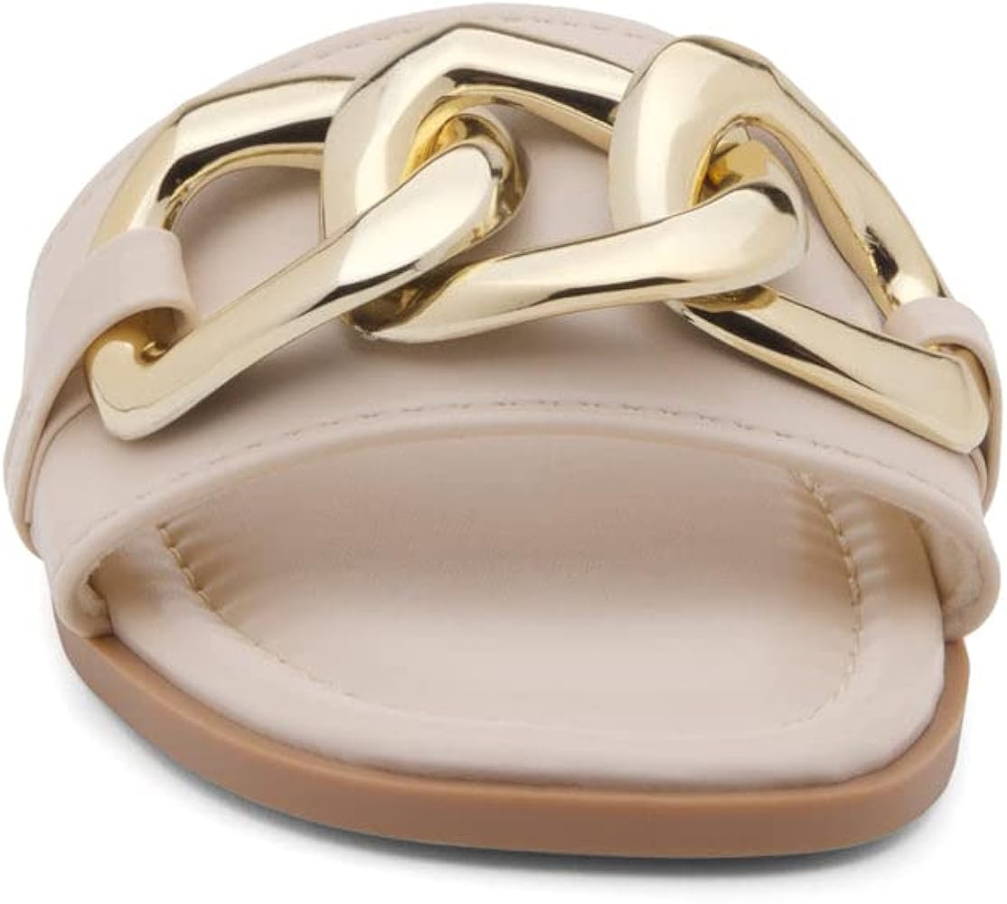 Shoe Land EMMA Women's Flat Sandals Square Open Toe Single Band Slides | Amazon (US)