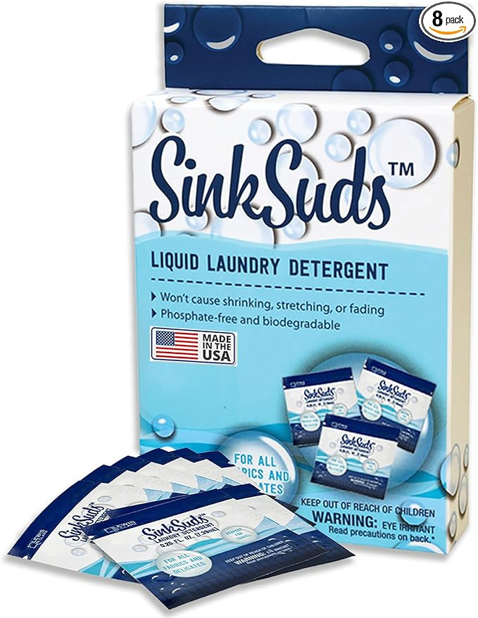 SinkSuds Laundry Detergent, Travel Size Liquid Soap, TSA Compliant, Safe For All Fabrics, 8 Packe... | Amazon (US)