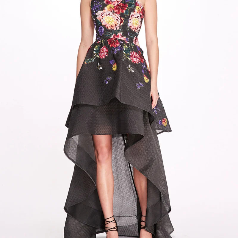 Marchesa Notte One Shoulder Floral Gown - Black/Pink - Black - 6 | Verishop