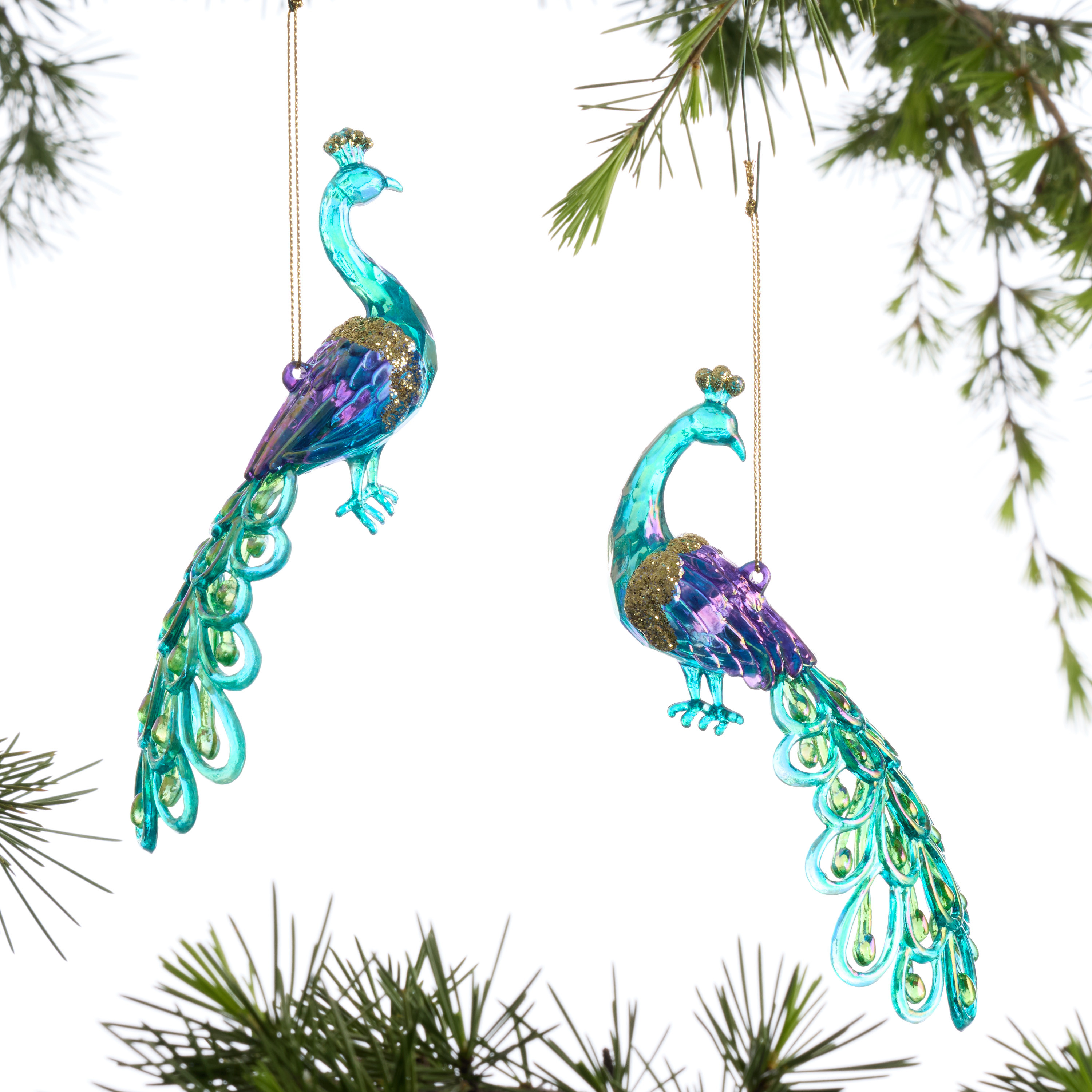 Iridescent Peacock Ornaments Set of 2 | World Market